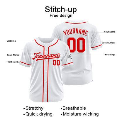 Benutzerdefinierte Authentisch Baseball-Trikot weiß-Rot