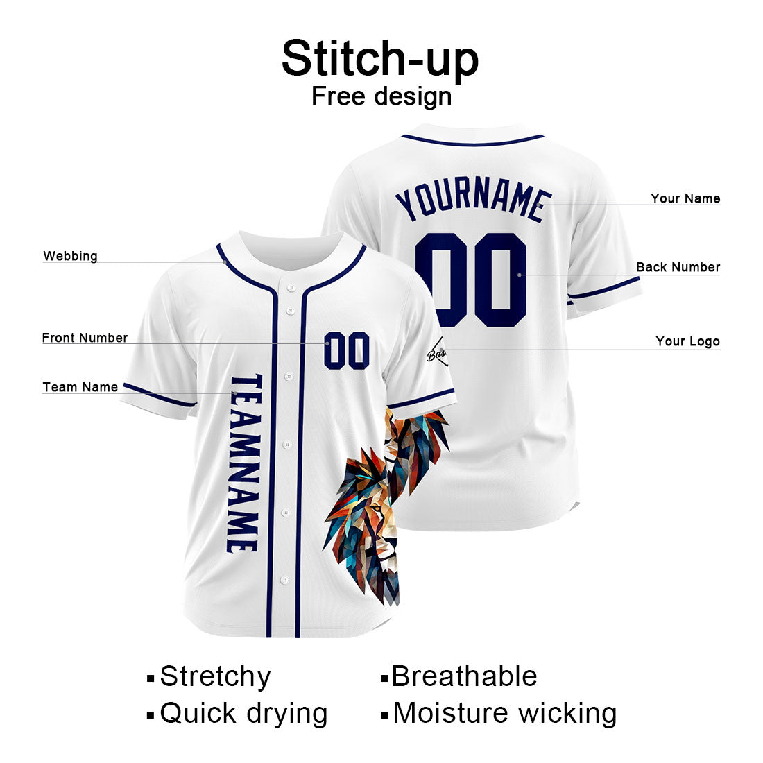 Benutzerdefinierte Baseball Jersey Personalisierte Baseball Shirt genäht und Druck Weiß