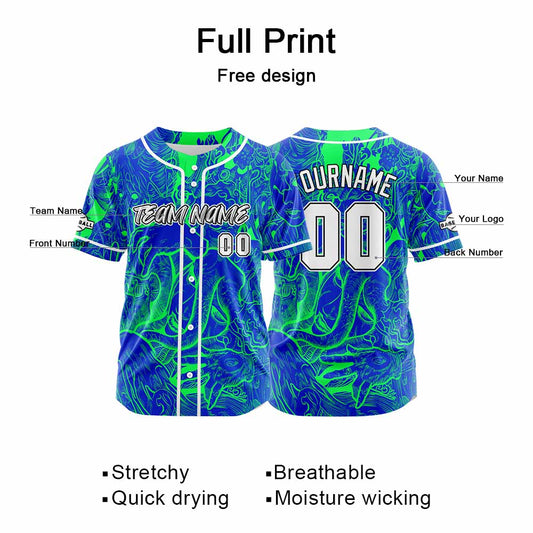 Benutzerdefinierte Baseball Jersey Personalisierte Baseball Shirt genäht und Druck Royal-Grün