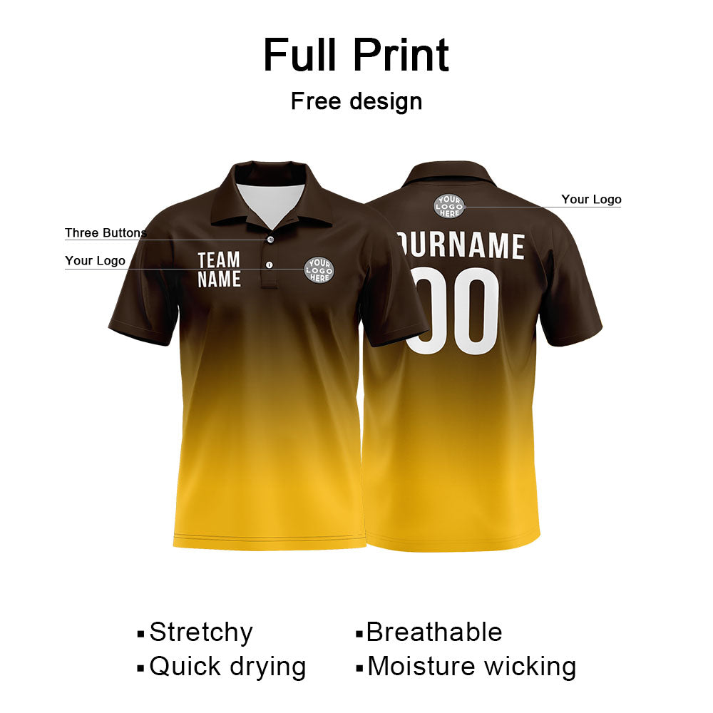 Benutzerdefinierte Braun Gelb Fußball Polo-Shirts Fügen Sie Ihr Einzigartiges hinzu Logo/Name/Nummer