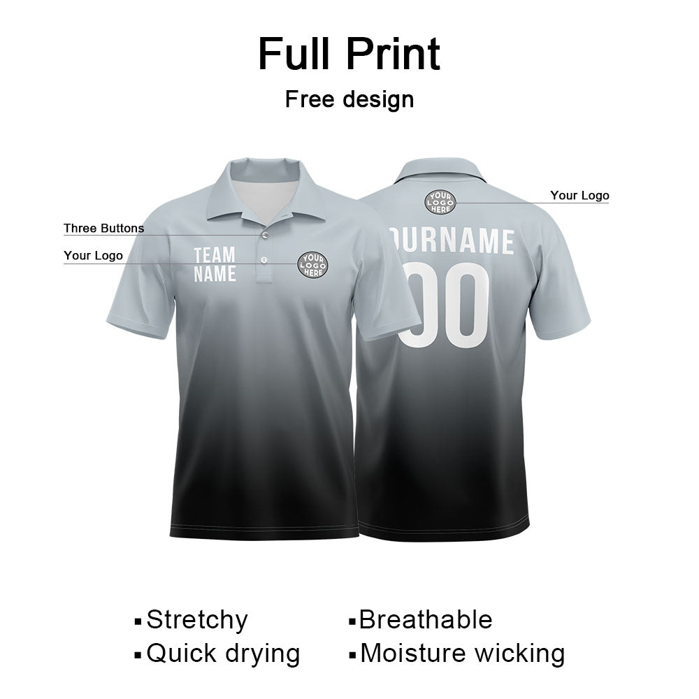 Benutzerdefinierte Grau Schwarz Fußball Polo-Shirts Fügen Sie Ihr Einzigartiges hinzu Logo/Name/Nummer