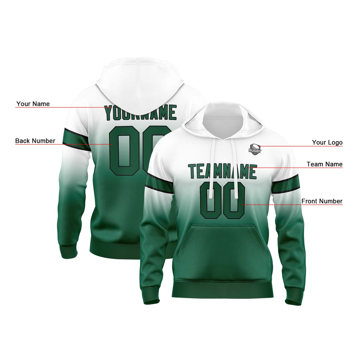 Benutzerdefinierter Verlauf Sweatshirt-Hoodie für Mann, Frau, Mädchen, Junge. Drucken Sie Ihr Logo, Ihren Namen und Ihre Nummer