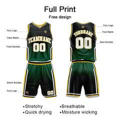 Benutzerdefinierte Grün Gelb Reversible Basketball Jersey Personalisierte Name Nummernlogo drucken