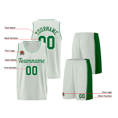 Individuelle Grau-Grün Basketball Jersey Shorts für Männer und Frauen Gestickter und gedruckter Name, Nummer und Logo