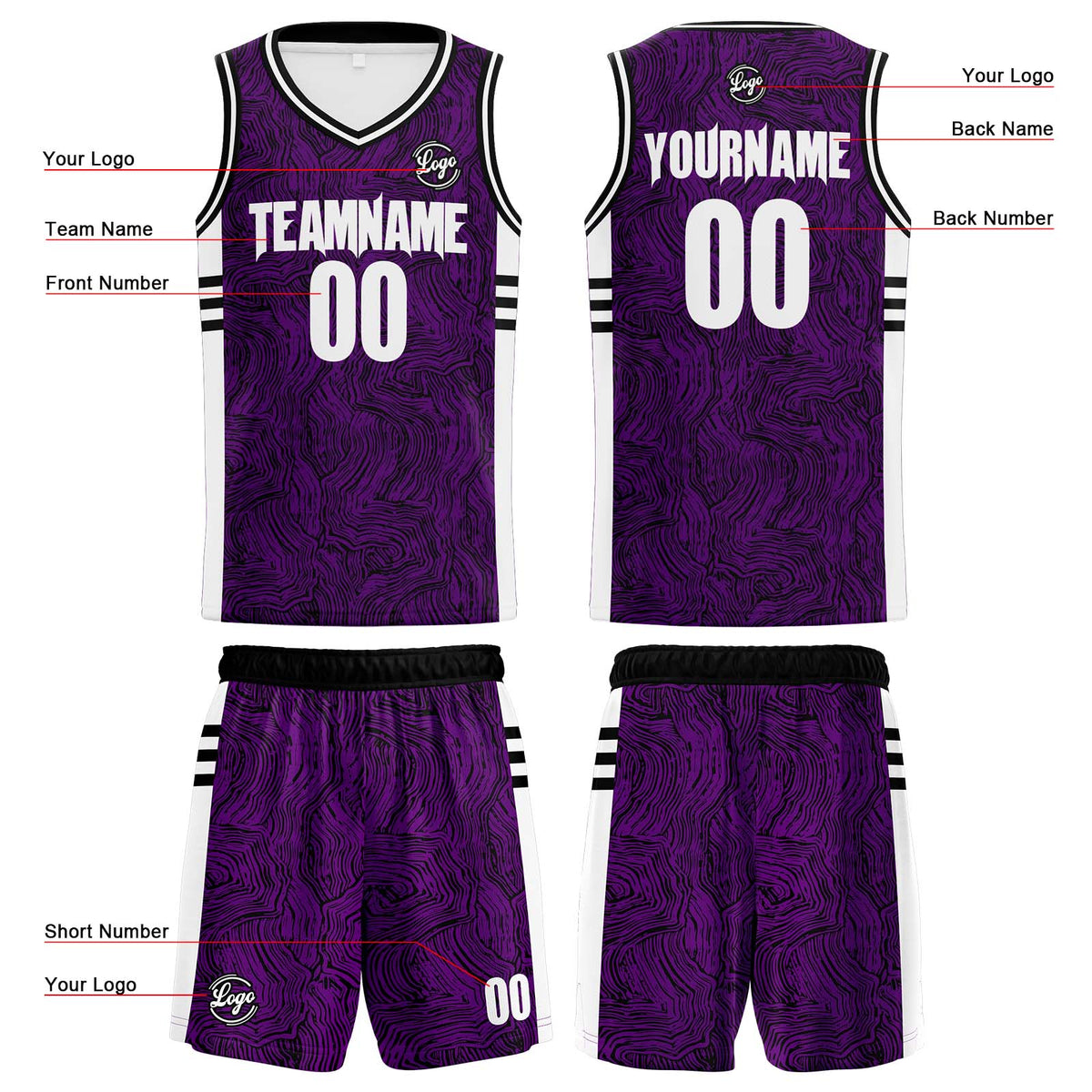 Benutzerdefinierter Schwarz Lila Basketball Jersey Uniform Anzug gedruckt Ihr Logo Name Nummer