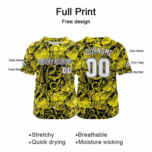 Benutzerdefinierte Baseball Jersey Personalisierte Baseball Shirt genäht und Druck Gelb