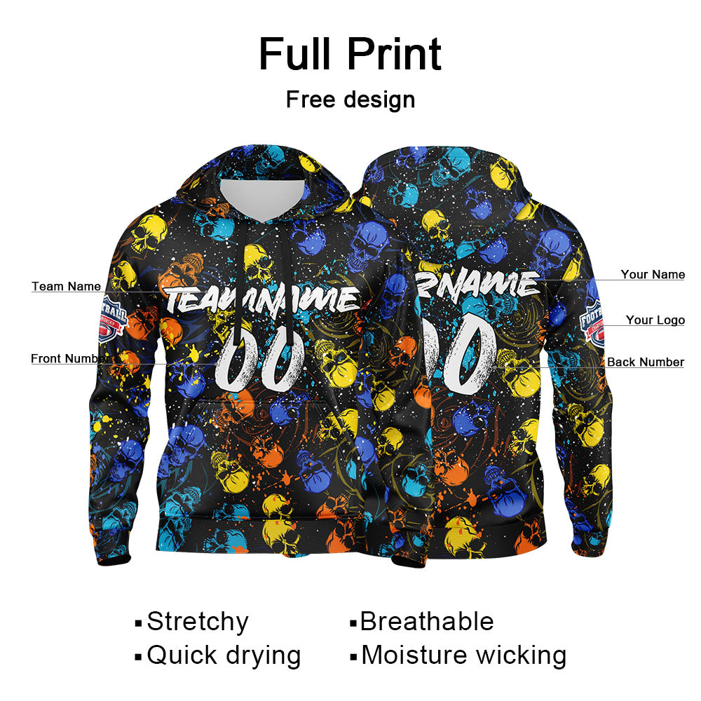 Benutzerdefinierter Sweatshirt-Hoodie für Mann, Frau, Mädchen, Junge. Drucken Sie Ihr Logo, Ihren Namen und Ihre Nummer Blau&Gelb
