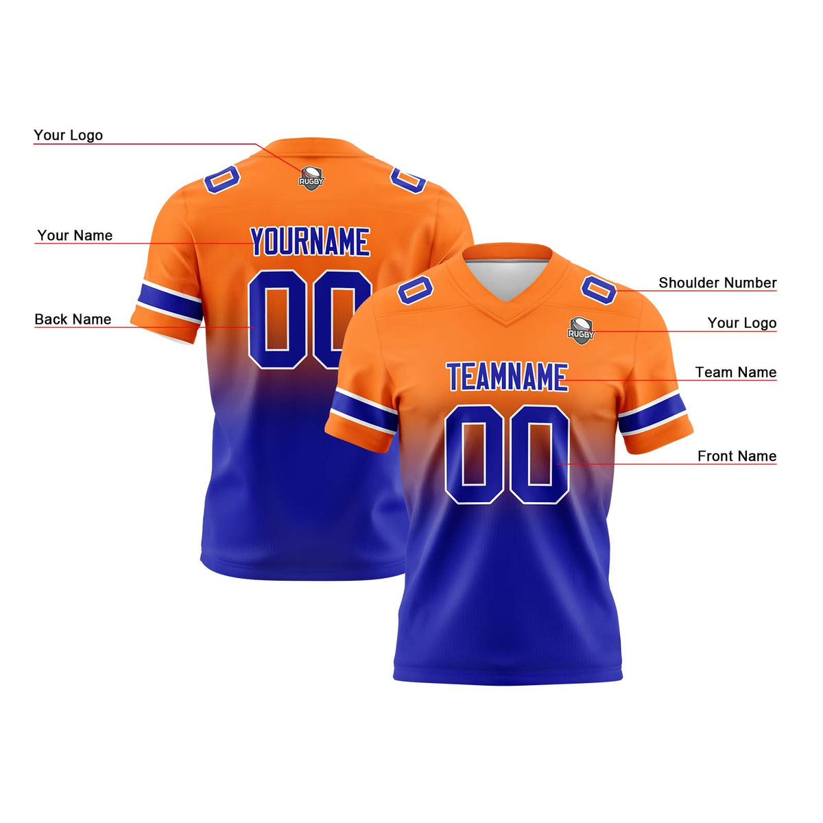 Benutzerdefinierte Gradient Fußball Trikots Personalisierte Name Nummer Logo Orange&Royal
