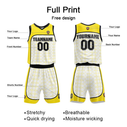 Benutzerdefinierter Basketball Jersey Uniform Anzug für Männer Frauen Mädchen Jungen gedruckt Ihr Logo Name Nummer Gelb