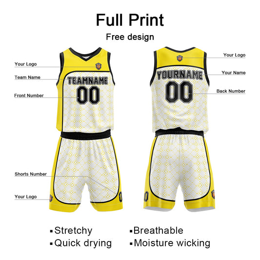 Benutzerdefinierter Basketball Jersey Uniform Anzug für Männer Frauen Mädchen Jungen gedruckt Ihr Logo Name Nummer Gelb