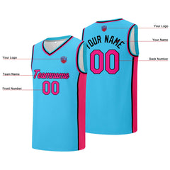 Individuelle Basketball-Jersey-Shorts für Männer und Frauen. Gestickter und gedruckter Name, Nummer und Logo Hellblau&Pink