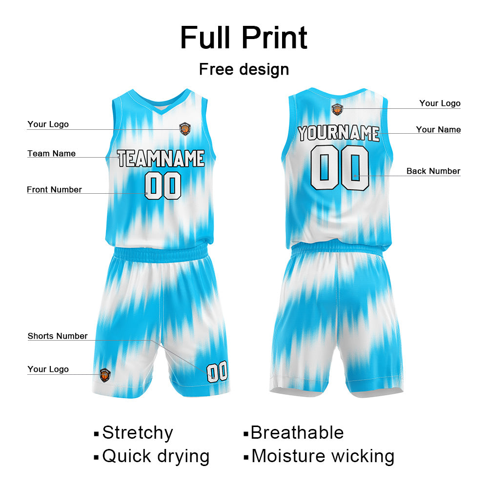 Benutzerdefinierte Hellblau Reversible Basketball Jersey Personalisierte Name Nummernlogo drucken