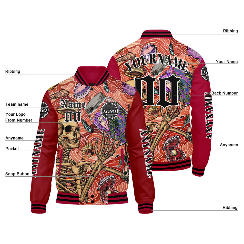 Maßgeschneiderte Rot Letterman Varsity Jacket Individuelle Stickerei Druck nach Ihrem Wunsch