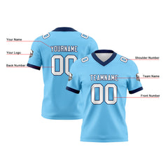Benutzerdefinierte Blau Marine Fußball Trikots Personalisierter Name Nummer Logo
