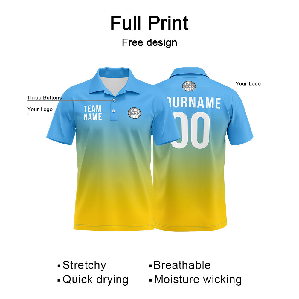 Benutzerdefinierte Hellblau Gelb Fußball Polo-Shirts Fügen Sie Ihr Einzigartiges hinzu Logo/Name/Nummer