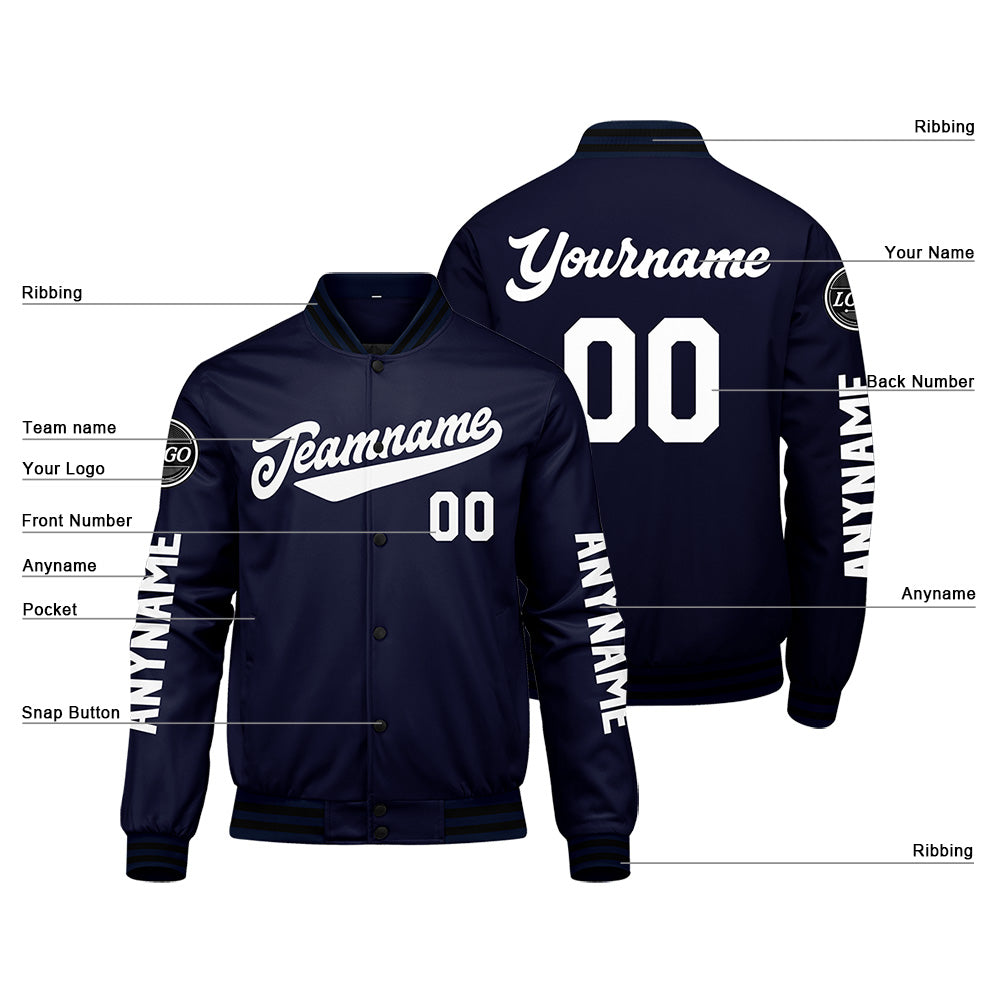 Maßgeschneiderte Marine Letterman Varsity Jacket Individuelle Stickerei Druck nach Ihrem Wunsch