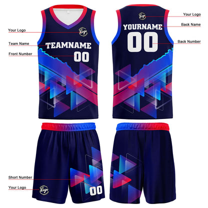 Benutzerdefinierter Marine Rot Blau Basketball Jersey Uniform Anzug gedruckt Ihr Logo Name Nummer