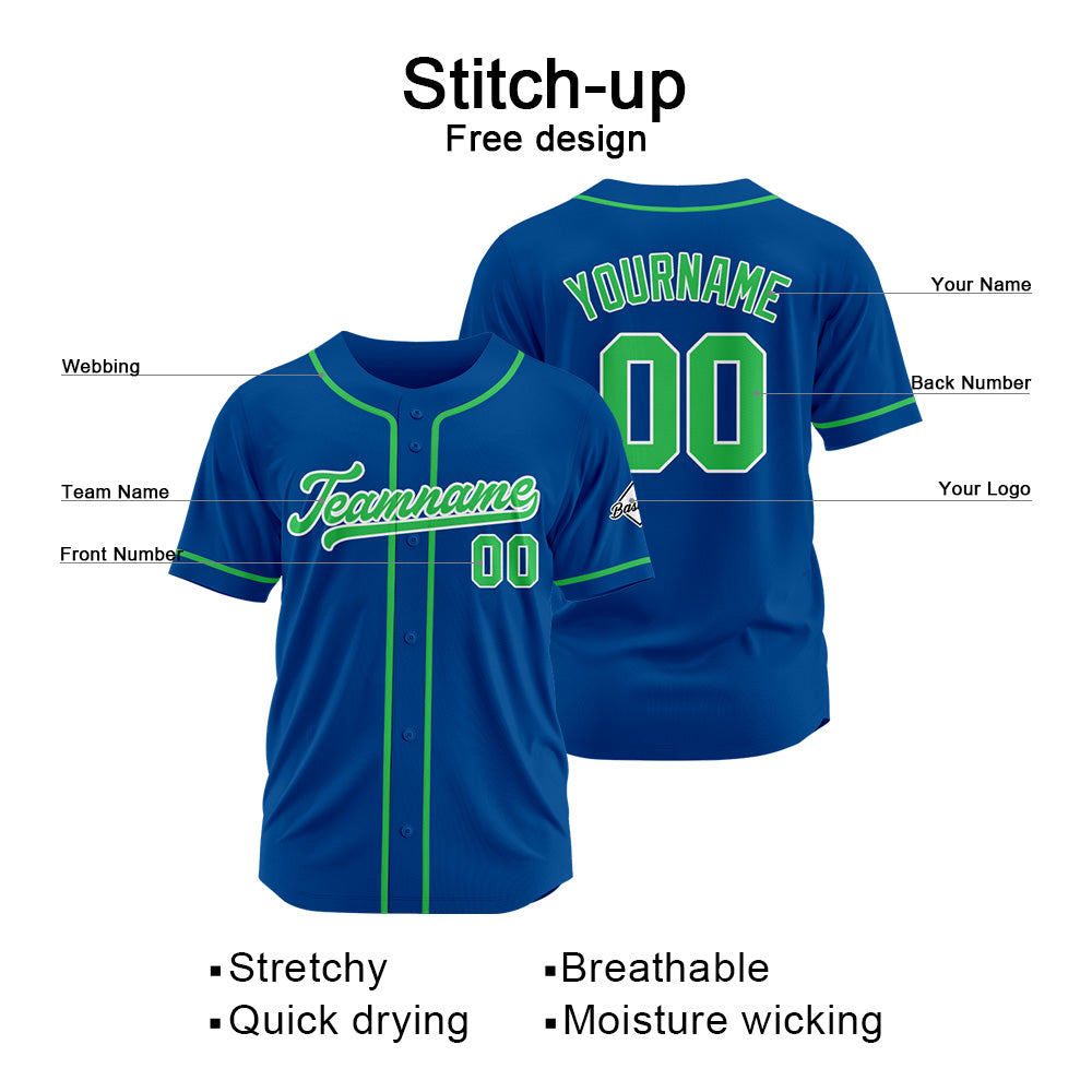 Benutzerdefinierte Authentisch Baseball-Trikot Royal-Grün