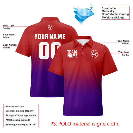 Benutzerdefinierte Rot Lila Fußball Gradient Polo-Shirts Fügen Sie Ihr Einzigartiges hinzu Logo/Name/Nummer