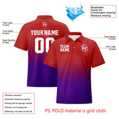 Benutzerdefinierte Rot Lila Fußball Gradient Polo-Shirts Fügen Sie Ihr Einzigartiges hinzu Logo/Name/Nummer