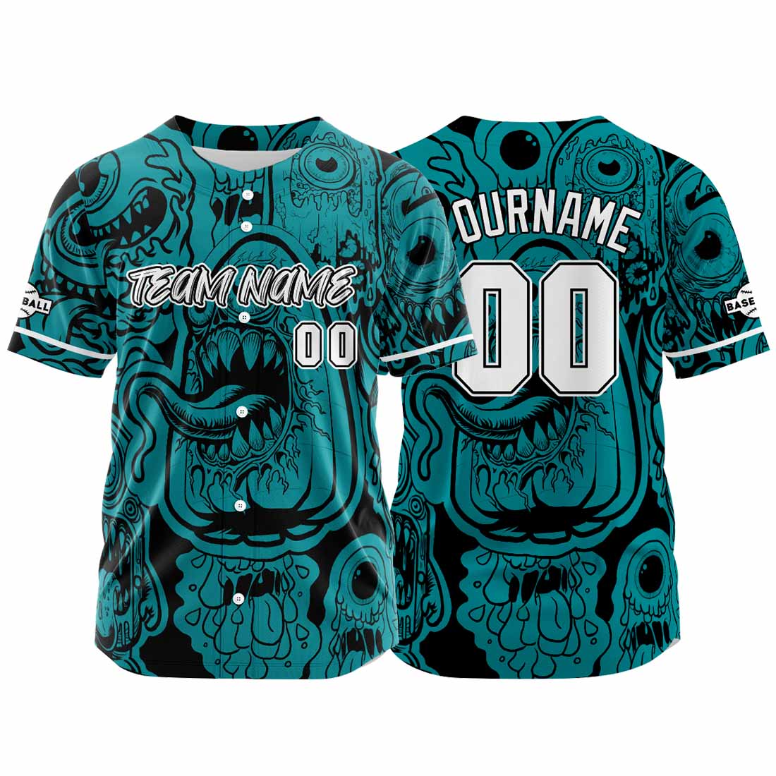 Benutzerdefinierte Baseball Jersey Personalisierte Baseball Shirt genäht und Druck Monster-Mitternachtsgrün