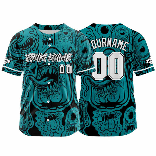 Benutzerdefinierte Baseball Jersey Personalisierte Baseball Shirt genäht und Druck Monster-Mitternachtsgrün