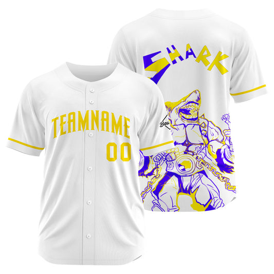 Benutzerdefinierte Baseball Jersey Personalisierte Baseball Shirt genäht und Druck Hai-Weiß&Gelb