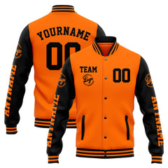 Benutzerdefinierte Varsity-Jacke. Letterman-Jacke für Männer, Frauen und Jugendliche Orange Schwarz