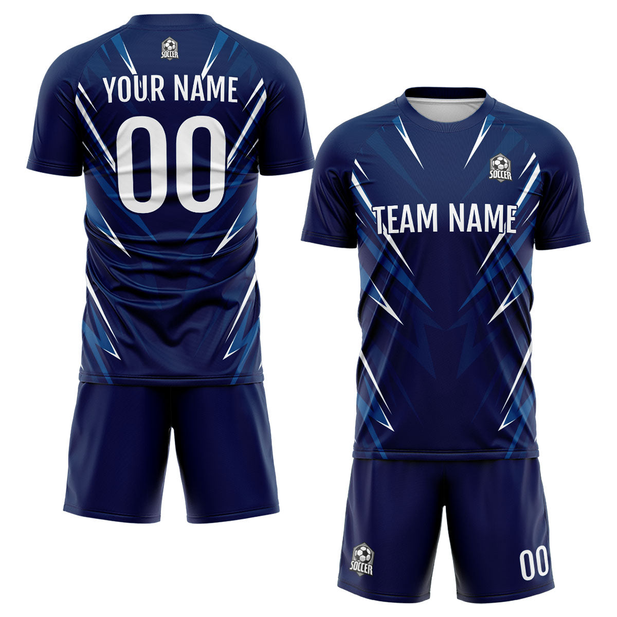 Benutzerdefinierte Dunkelblau Fußball Trikots für Männer Frauen Personalisierte Fußball Uniformen für Erwachsene und Kind