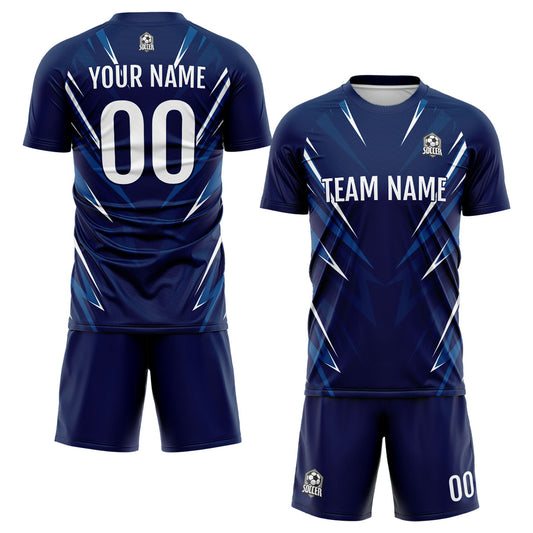Benutzerdefinierte Dunkelblau Fußball Trikots für Männer Frauen Personalisierte Fußball Uniformen für Erwachsene und Kind