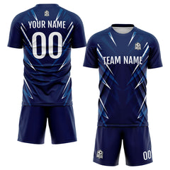 Benutzerdefinierte Dunkelblau Fußball Trikots für Männer Frauen Personalisierte Fußball Uniformen für Erwachsene und Kind