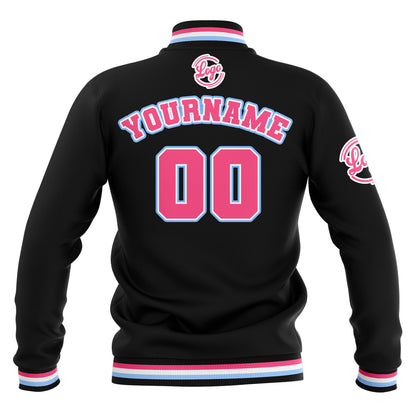 Benutzerdefiniert  Schwarz Rosa Hellblau Wasserdichte Varsity Jacken Personalisiert genäht Name Nummer Logo zu Letterman Jacken
