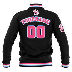 Benutzerdefiniert  Schwarz Rosa Hellblau Wasserdichte Varsity Jacken Personalisiert genäht Name Nummer Logo zu Letterman Jacken