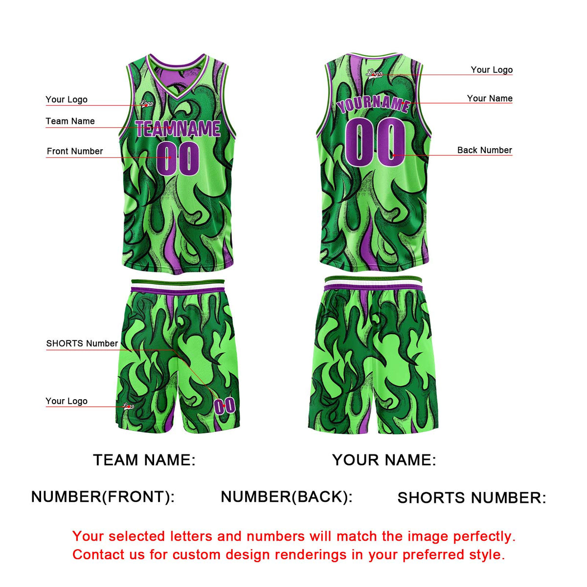 Benutzerdefinierte Grün Lila Reversible Basketball Jersey Personalisierte Print Name Nummer Logo