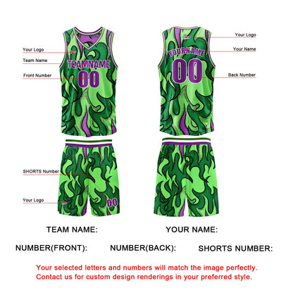 Benutzerdefinierte Grün Lila Reversible Basketball Jersey Personalisierte Print Name Nummer Logo