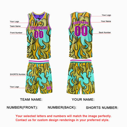 Benutzerdefinierte Lila Gelb Reversible Basketball Jersey Personalisierte Print Name Nummer Logo