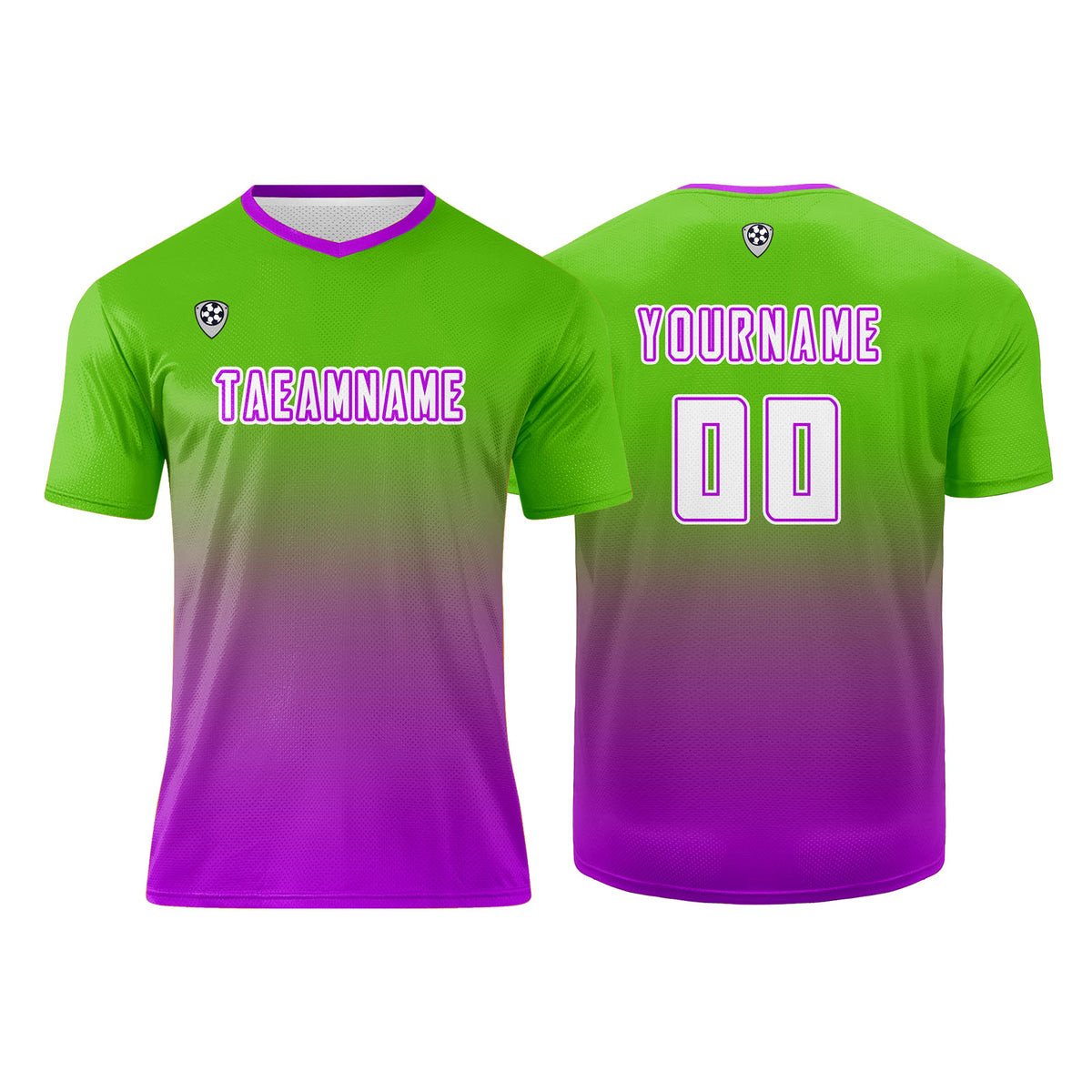 Benutzerdefinierte Grün Lila Trikots für Männer Frauen Personalisierte Fußball Uniformen für Erwachsene und Kind
