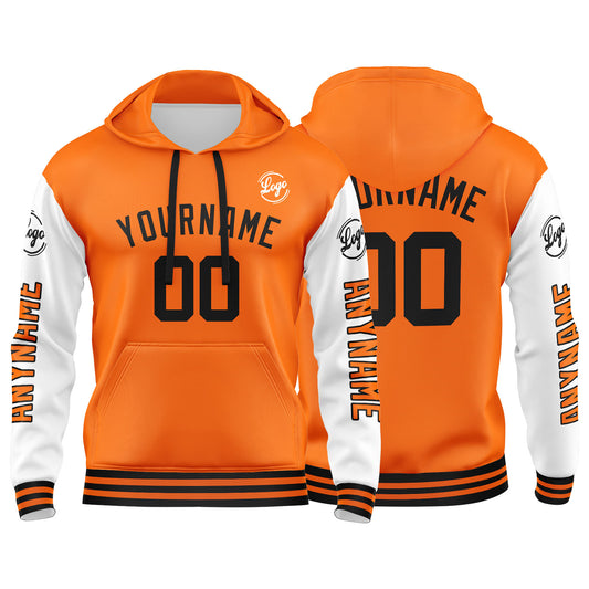 Benutzerdefinierter Orange Weiß Hoodie für Mann, Frau, Mädchen, Junge. Drucken Sie Ihr Logo, Ihren Namen und Ihre Nummer