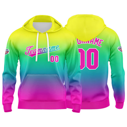 Benutzerdefinierter Verlauf Hoodie für Mann, Frau, Mädchen, Junge. Drucken Sie Ihr Logo, Ihren Namen und Ihre Nummer Gelb Grün