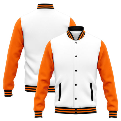 Benutzerdefinierte Varsity-Jacke. Letterman-Jacke für Männer, Frauen und Jugendliche Orange Weiß