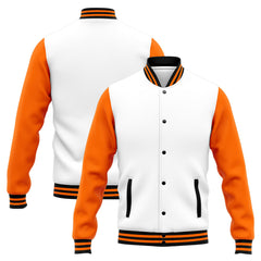 Benutzerdefinierte Varsity-Jacke. Letterman-Jacke für Männer, Frauen und Jugendliche Orange Weiß