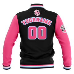 Benutzerdefiniert  Schwarz Rosa Hellblau Wasserdichte Varsity Jacken Personalisiert genäht Name Nummer Logo zu Letterman Jacken