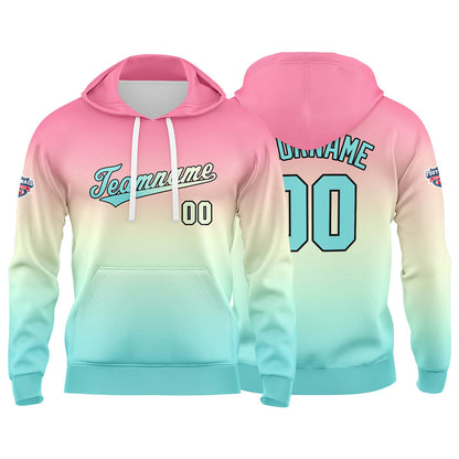 Benutzerdefinierter Verlauf Hoodie für Mann, Frau, Mädchen, Junge. Drucken Sie Ihr Logo, Ihren Namen und Ihre Nummer Pulver Hellblau