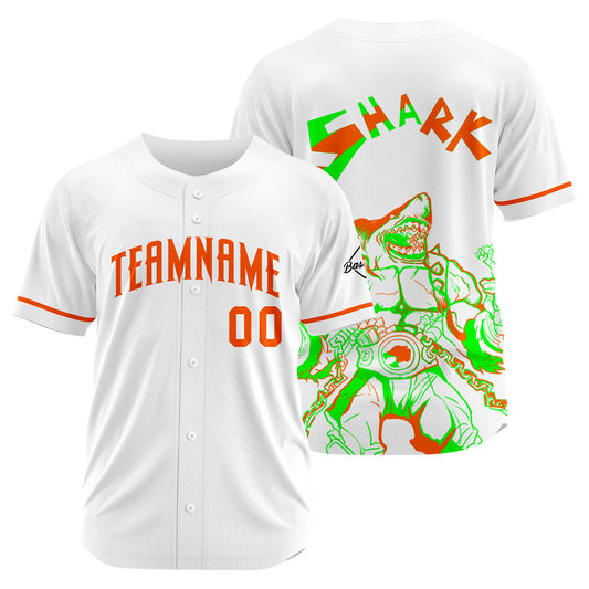 Benutzerdefinierte Baseball Jersey Personalisierte Baseball Shirt genäht und Druck Hai-Weiß&Orange