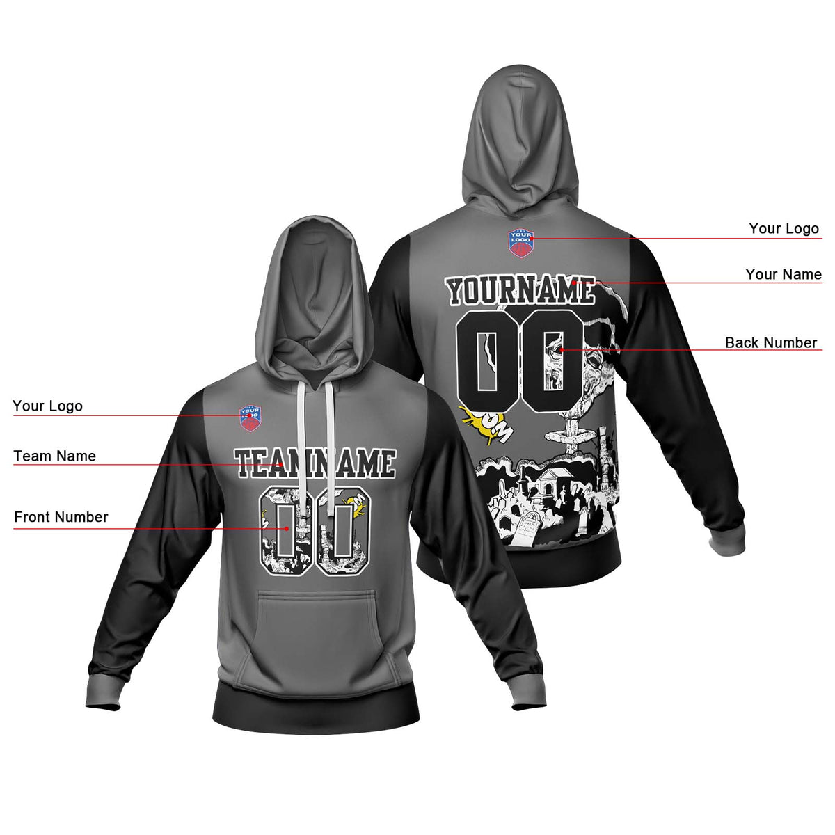 Benutzerdefinierter Sweatshirt-Hoodie für Mann, Frau, Mädchen, Junge. Drucken Sie Ihr Logo, Ihren Namen und Ihre Nummer