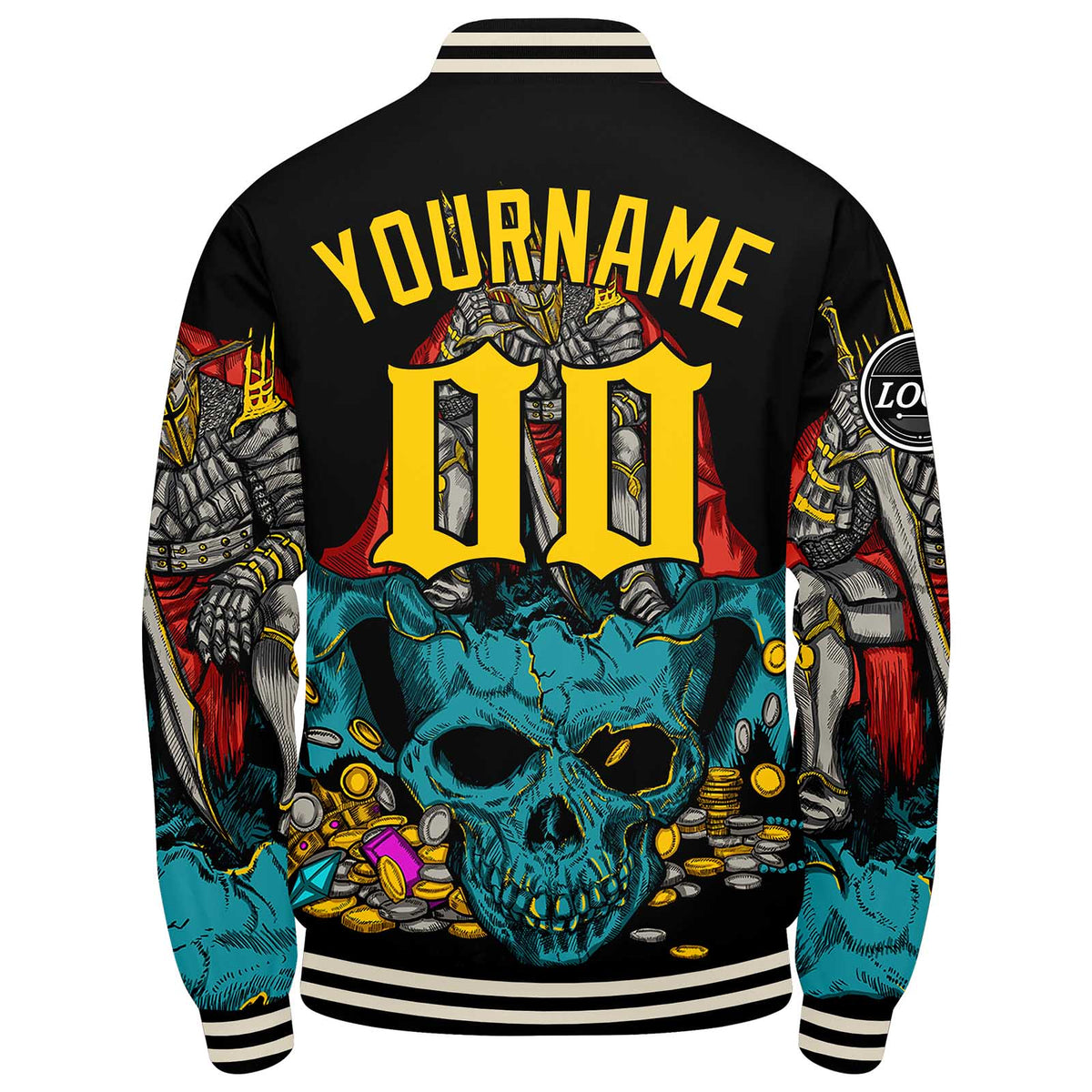 Benutzerdefinierte Verlauf Varsity-Jacke. Letterman-Jacke Blaugelb