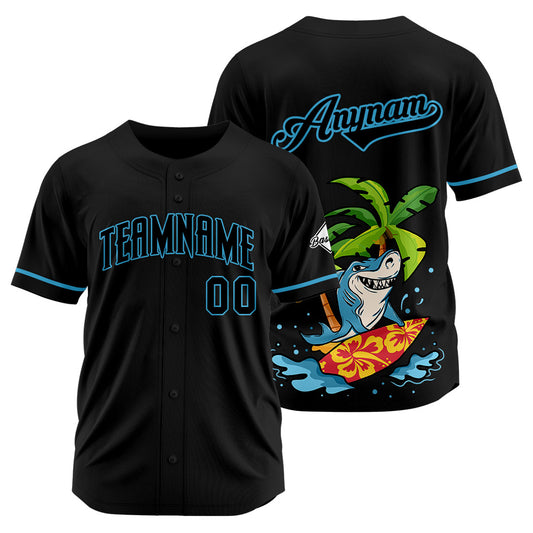 Benutzerdefinierte Baseball Jersey Personalisierte Baseball Shirt genäht und Druck Surfen Hai&Schwarz