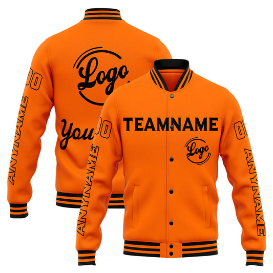 Benutzerdefinierte Varsity-Jacke. Letterman-Jacke für Männer, Frauen und Jugendliche Orange