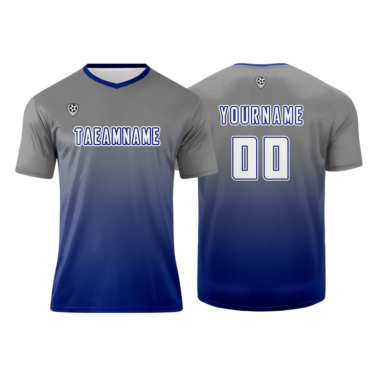 Benutzerdefinierte Grau Blau Trikots für Männer Frauen Personalisierte Fußball Uniformen für Erwachsene und Kind