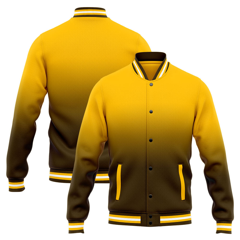 Benutzerdefinierte Varsity-Jacke. Letterman-Jacke für Männer, Frauen und Jugendliche Braun Gelb